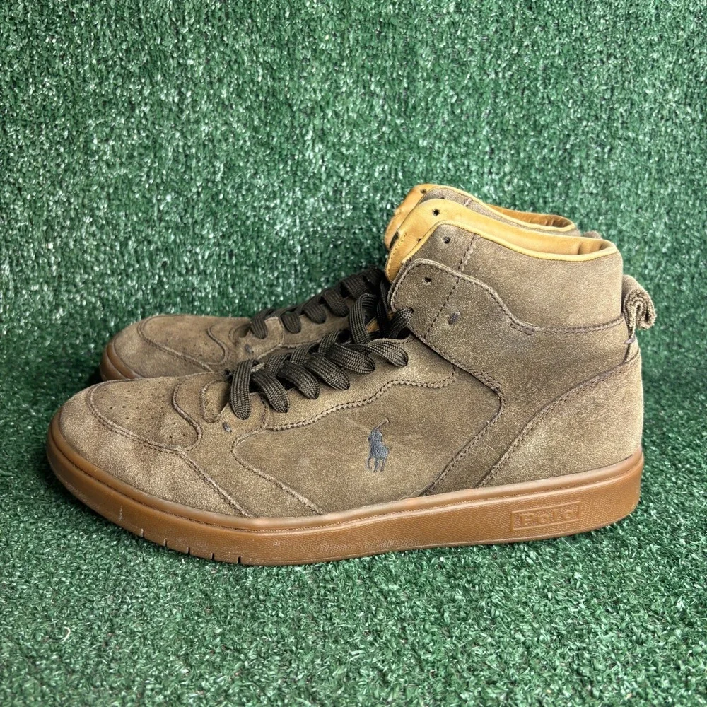 Polo Ralph Lauren Court Suede High Top Classic Preppy Sneakers Brown Men Sz 11.5